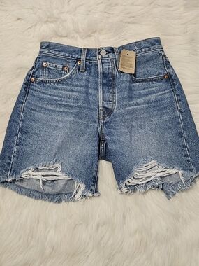 Levi's Medium Blue Distressed Denim Shorts